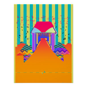 HOME Yellow Aqua Stripe  Poster