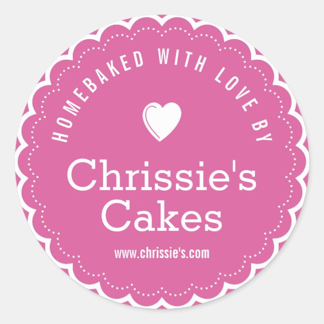 homebaked with love bakery purple personalized  classic round sticker (Front)