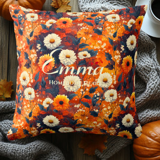 Homebody Heart Fall Flowers | Cozy Autumn Decor Throw Pillow