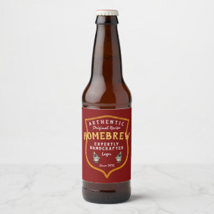 Homebrew Authentic Original Recipe Logo Dark Red Beer Bottle Label