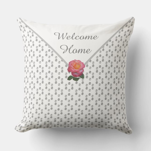 Homecoming Grey  Dotted Geometric Pattern & Flower Throw Pillow (Front)