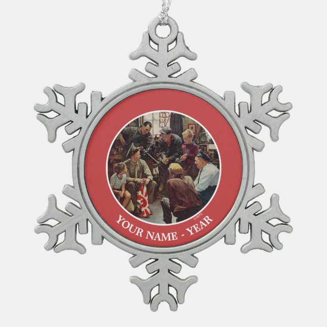 Homecoming Marine Snowflake Pewter Christmas Ornament (Front)