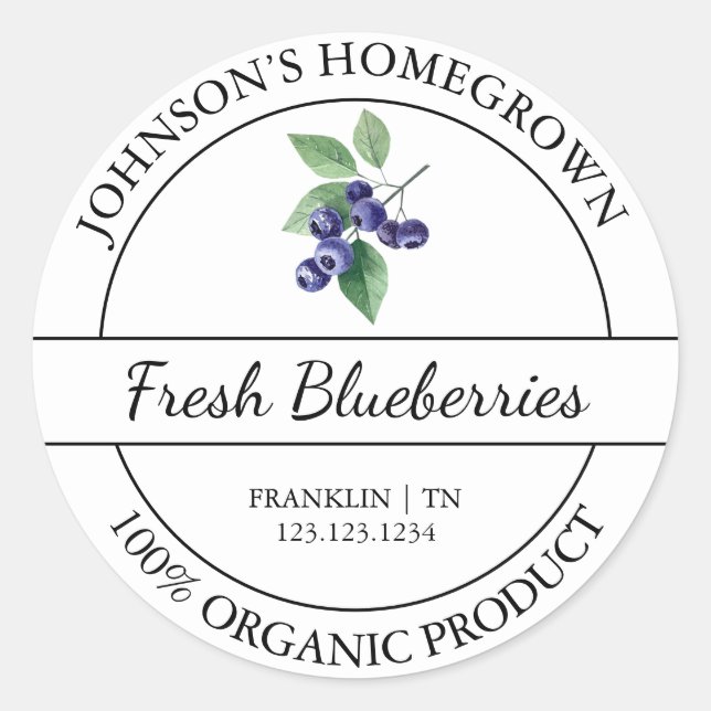 Homegrown Garden Fresh Organic Blueberry Label (Front)