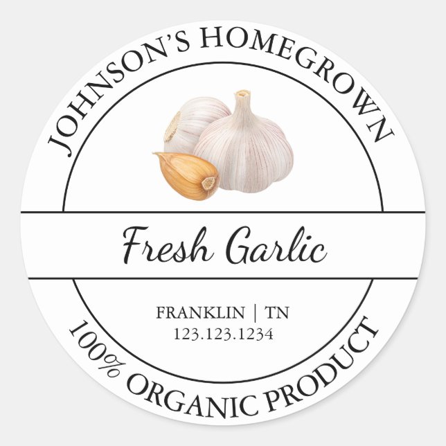 Homegrown Garden Fresh Organic Garlic Label (Front)