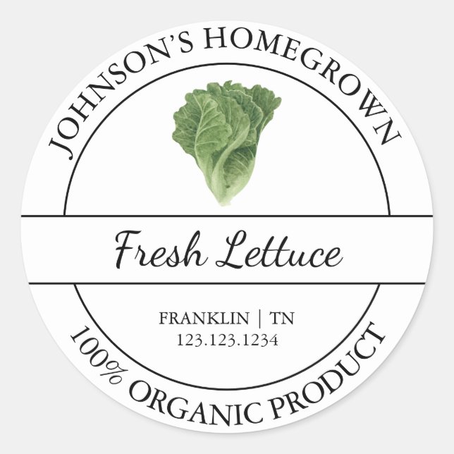 Homegrown Garden Fresh Organic Lettuce Label (Front)