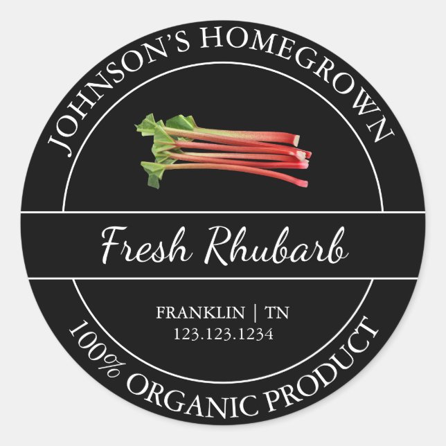 Homegrown Garden Fresh Organic Rhubarb Label (Front)