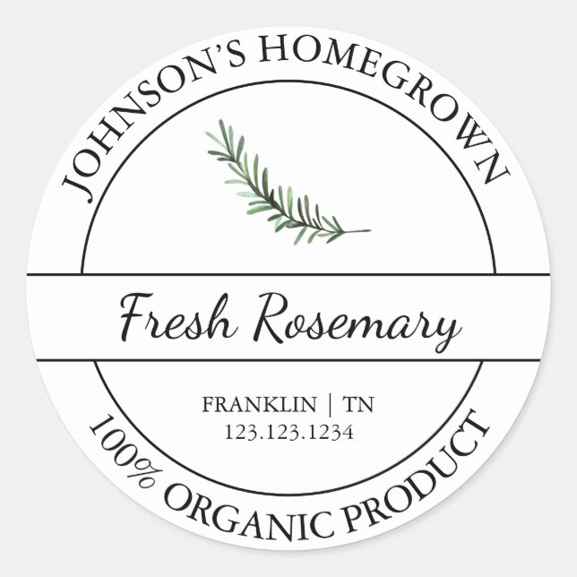 Homegrown Garden Fresh Organic Rosemary Label (Front)