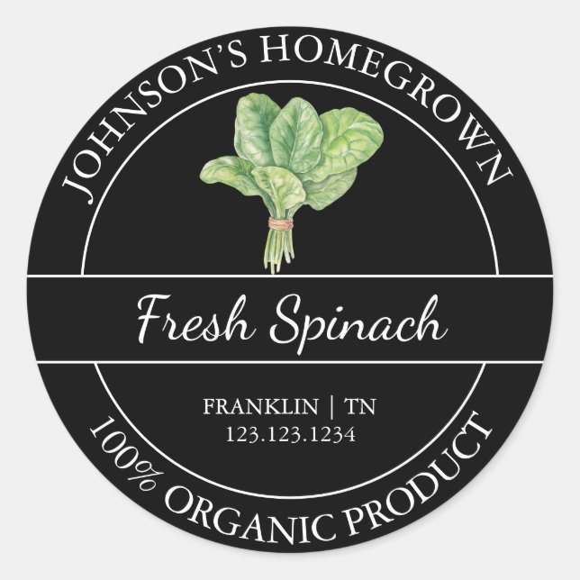 Homegrown Garden Fresh Organic Spinach Label (Front)
