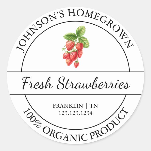 Homegrown Garden Fresh Organic Strawberry Label (Front)