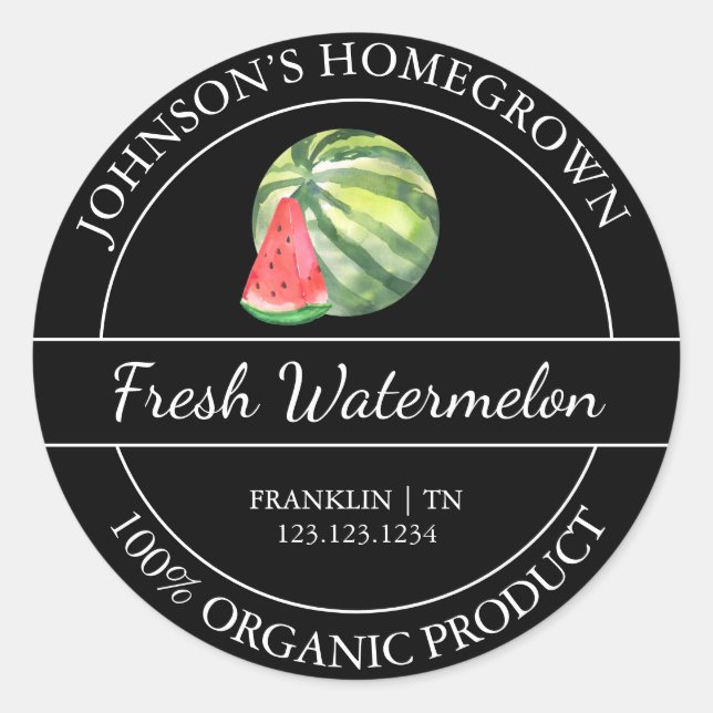Homegrown Garden Fresh Organic Watermelon Label (Front)