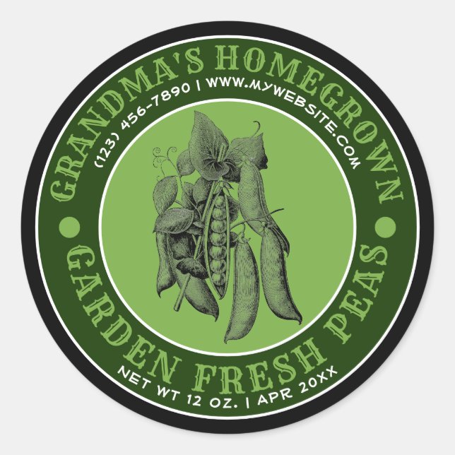 Homegrown Garden Peas Canning Label Template (Front)