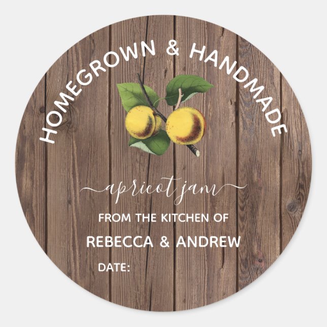 Homegrown & Handmade Apricot Jam Barn Wood Classic Round Sticker (Front)