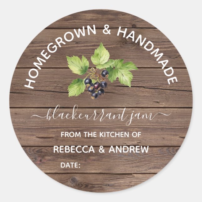 Homegrown & Handmade Blackcurrant Jam Barnwood  Classic Round Sticker (Front)
