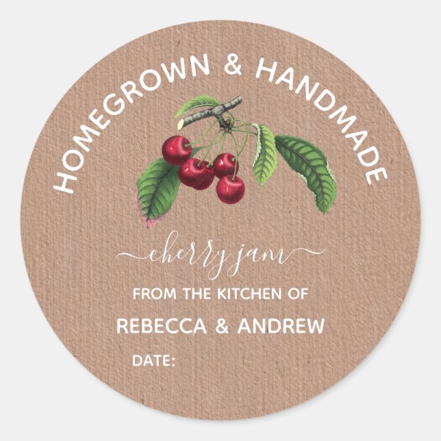 Homegrown & Handmade Cherry Jam Kraft Paper Classic Round Sticker (Front)