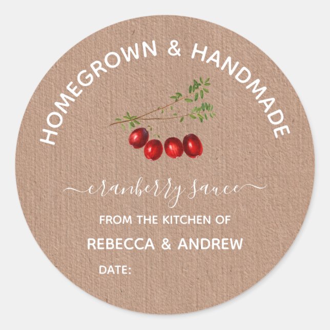 Homegrown & Handmade Cranberry Sauce Kraft Paper  Classic Round Sticker (Front)