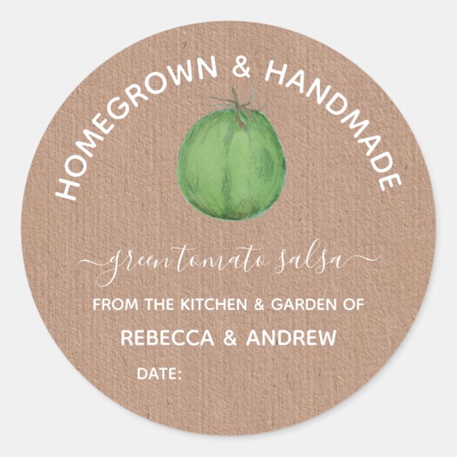 Homegrown & Handmade Green Tomato Salsa Mason Jar Classic Round Sticker (Front)
