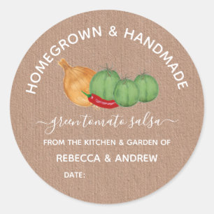 Homegrown & Handmade Green Tomato Salsa Mason Jar Classic Round Sticker