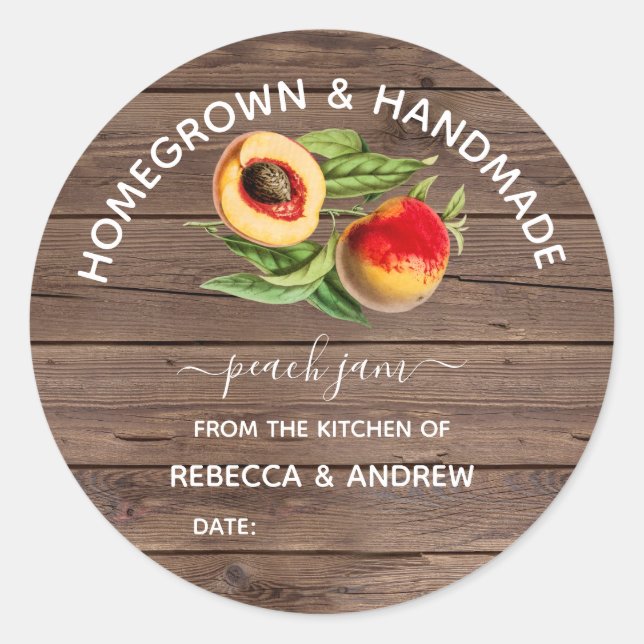 Homegrown & Handmade Peach Jam Barnwood Classic Round Sticker (Front)