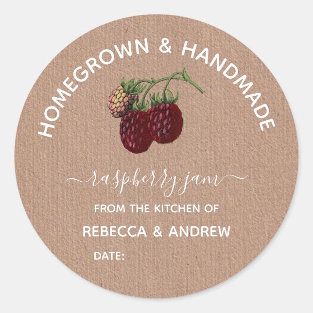 Homegrown & Handmade Raspberry Jam Kraft Paper Classic Round Sticker (Front)