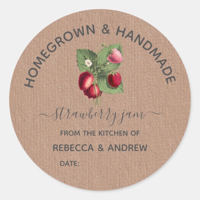 Homegrown & Handmade Strawberry Jam Kraft Paper  Classic Round Sticker (Front)