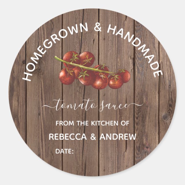 Homegrown & Handmade Wood Tomato Sauce  Mason Jar  Classic Round Sticker (Front)