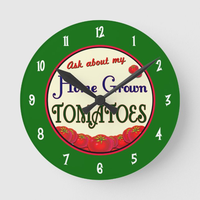 Homegrown Tomatoes Retro Gardener Wall Clock (Front)