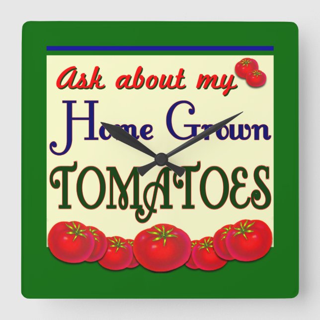 Homegrown Tomatoes Retro Kitchen Wall Clock (Front)