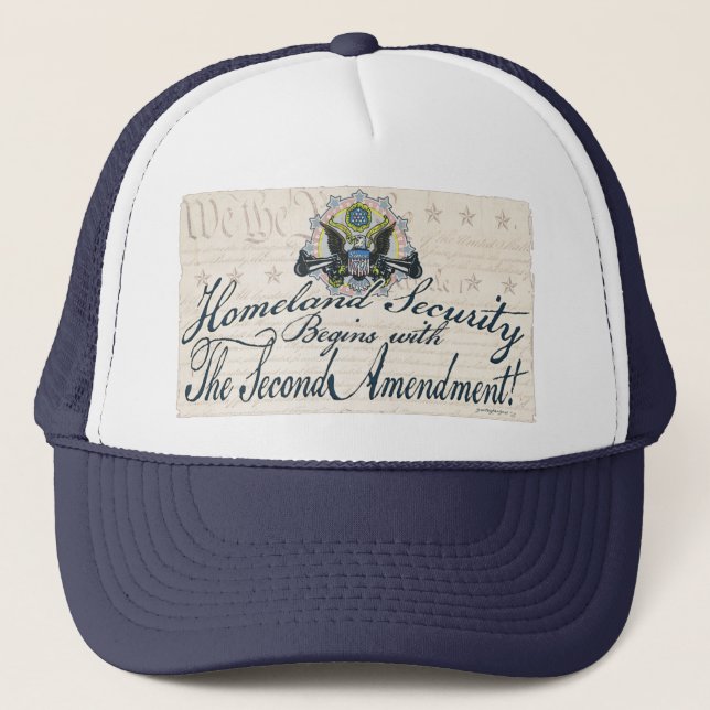 Homeland Security Gun-Toting Eagle Gear Trucker Hat (Front)