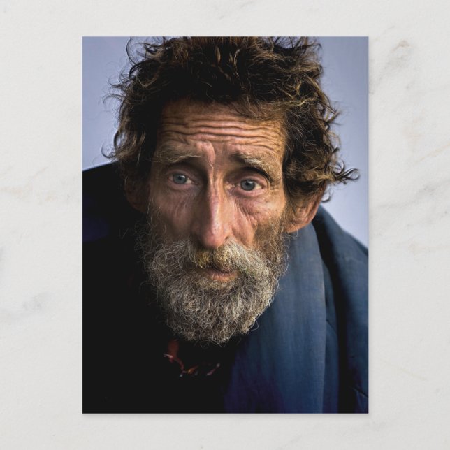 Homeless and Helpless Bearded Man Postcard (Front)
