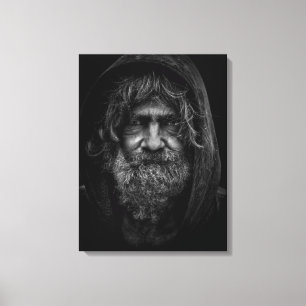 Homeless and Helpless Man in Black and White Canvas Print