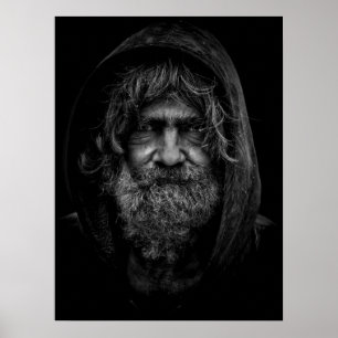 Homeless and Helpless Man in Black and White Poster