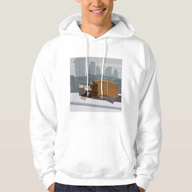 Homeless Man Holding Help Sign Urban Poverty Hoodie (Front)