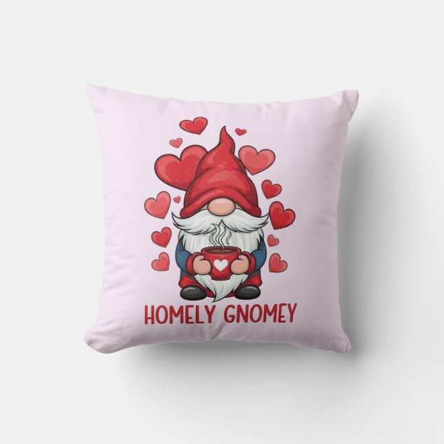 Homely homey red hearts gnome design throw pillow (Front)