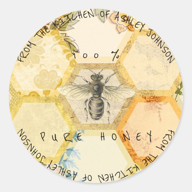 Homemade 100 % Honey From The Kitchen Bee Classic Round Sticker (Front)