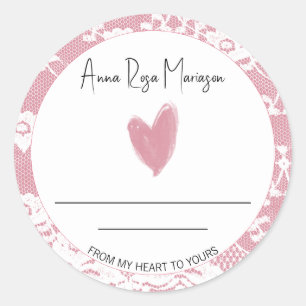 *~* Homemade AP30 Pink Heart Lace Generic  Classic Round Sticker