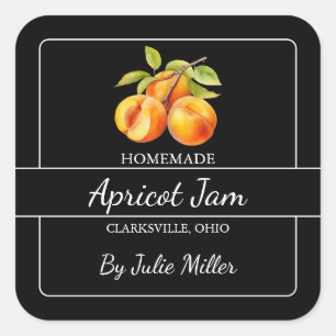 Homemade Apricot Jam Square Label Black