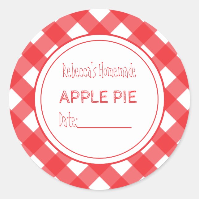 Homemade Baked Goods Apple Pie Red & White Check Classic Round Sticker (Front)