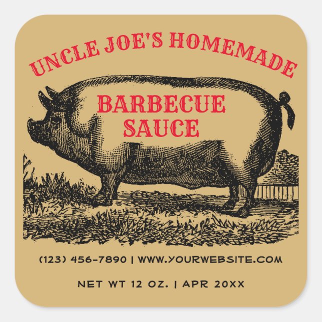 Homemade Barbecue Sauce Vintage 1890 Template Square Sticker (Front)