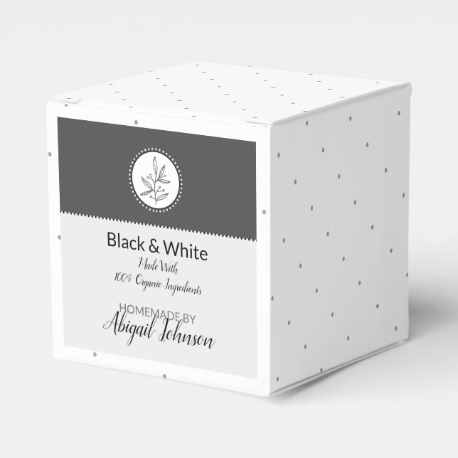 Homemade Bath & Body Packaging | Black & White Favor Box (Front Side)