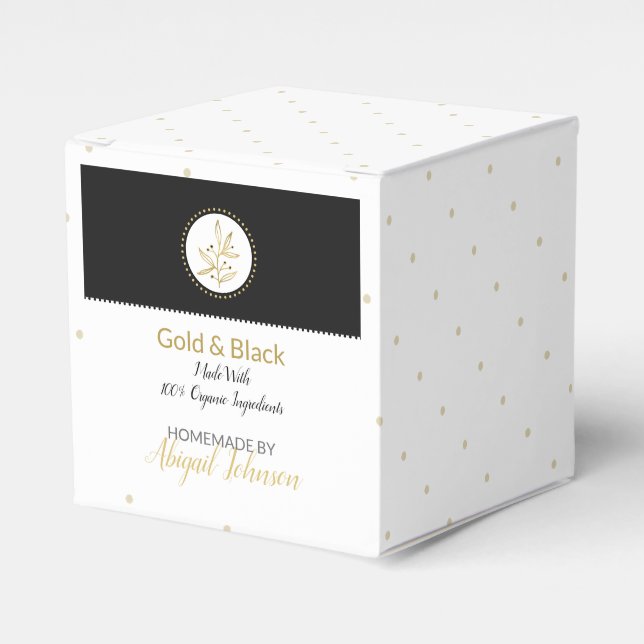 Homemade Bath & Body Packaging | Gold & Black Favor Box (Front Side)