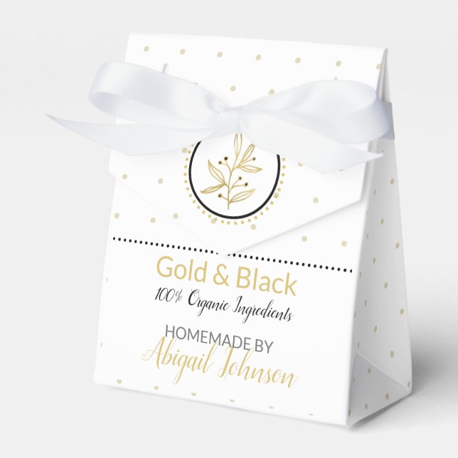 Homemade Bath & Body Packaging | Gold & Black Favor Box (Front Side)