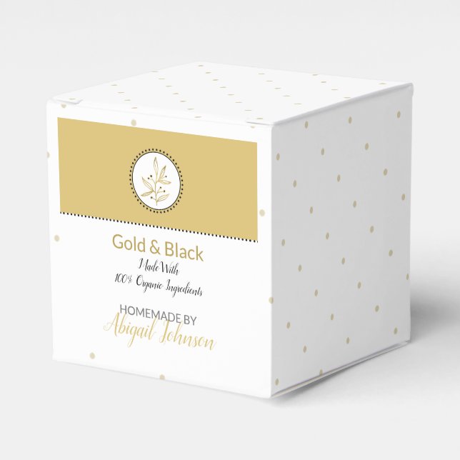 Homemade Bath & Body Packaging | Gold & Black Favor Box (Front Side)