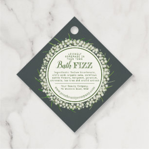 Homemade bath bomb green botanical wattle favour tags