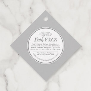 Homemade bath fizz simple mono grey white favour tags