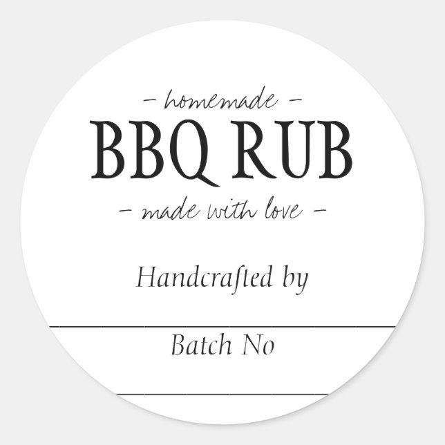 Homemade BBQ Rub Barbeque Seasoning Blend Jar Classic Round Sticker (Front)