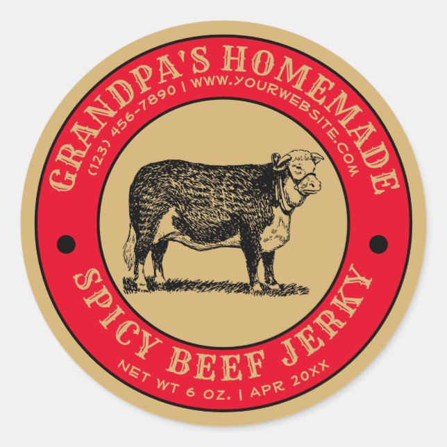Homemade Beef Jerky Vintage Template Classic Round Sticker (Front)