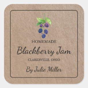 Homemade Blackberry Jam Square Kraft Paper Label