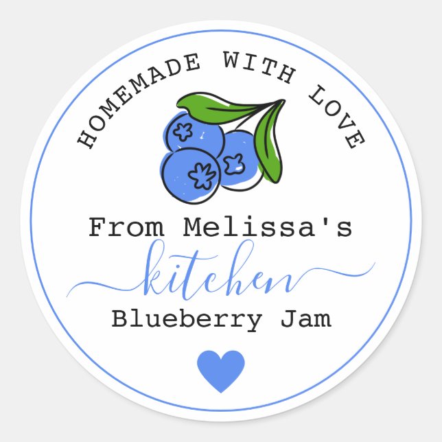 Homemade Blueberry Jam From The Kitchen Of     Classic Round Sticker (Front)