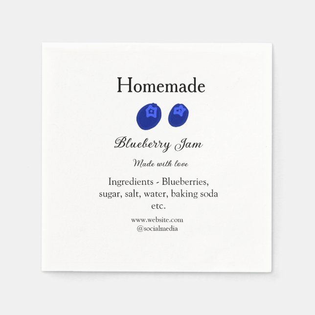 Homemade blueberry jam made with love add text napkin (Front)