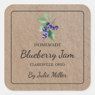 Homemade Blueberry Jam Square Kraft Paper Label